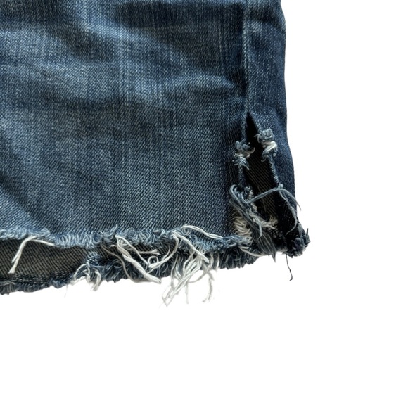 7 For All Mankind Blue Distressed Cutoff Side Slit Denim Jeans Shorts Sz 32 - Picture 9 of 12
